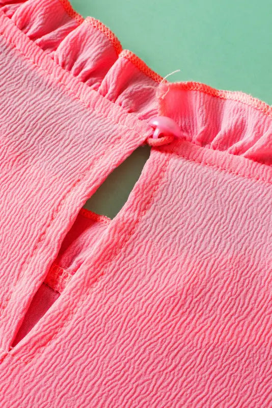 Strawberry pink textured ruffled trim plus blouse - size/plus size tops/plus blouses & shirts