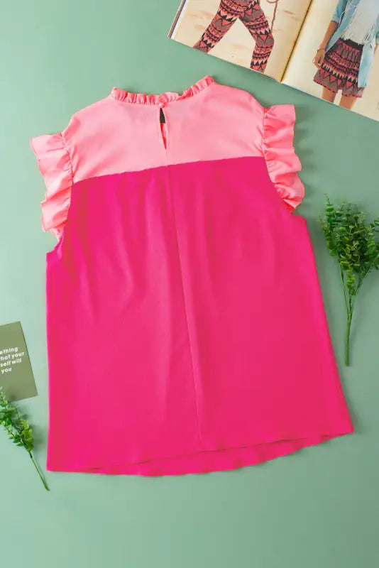 Strawberry pink textured ruffled trim plus blouse - size/plus size tops/plus blouses & shirts