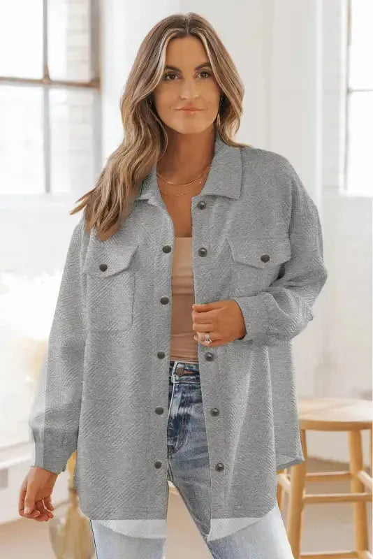 Textured Shacket - Flap Pocket - Fashionfitz