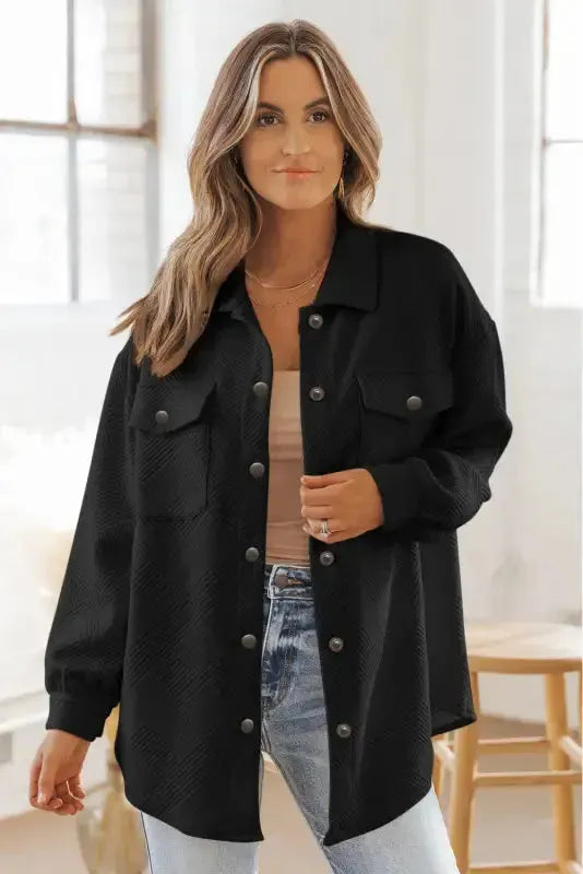 Textured Shacket - Flap Pocket - Fashionfitz
