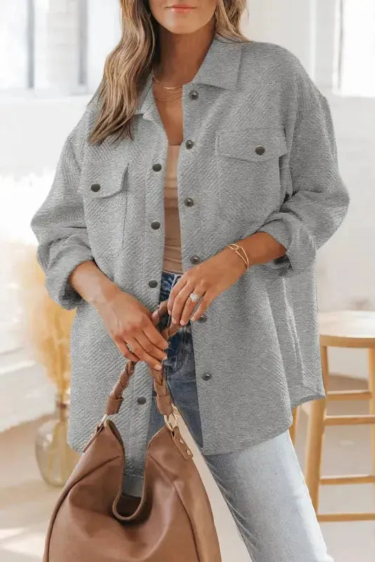 Textured Shacket - Flap Pocket - Fashionfitz