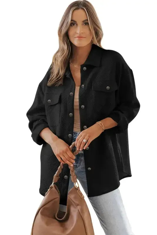 Textured Shacket - Flap Pocket - Fashionfitz