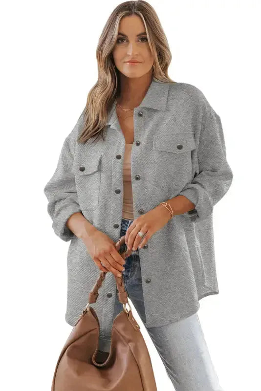 Textured Shacket - Flap Pocket - Fashionfitz