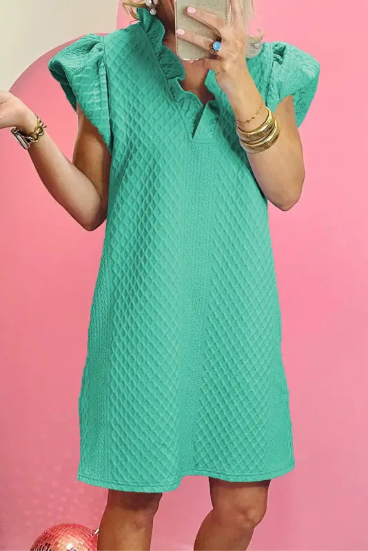 Light pink textured shift mini dress - sea green / s / 97% polyester + 3% elastane - dresses/mini dresses