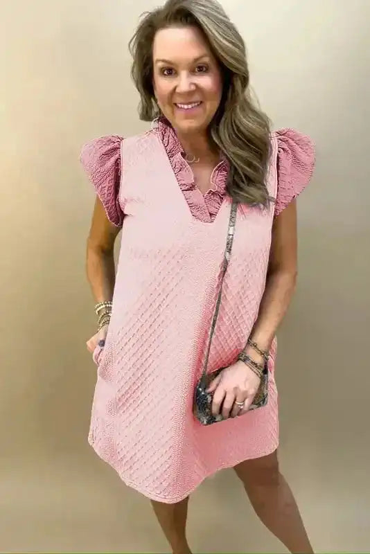 Textured Shift Mini Dress - Fashionfitz