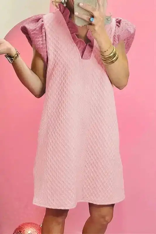 Textured Shift Mini Dress - Fashionfitz