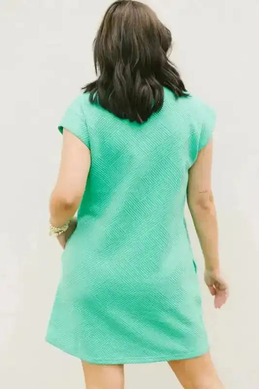 Textured T-Shirt Dress - Mint Green Cap Sleeve - Fashionfitz
