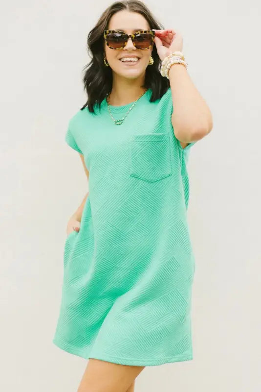 Textured t-shirt dress - mint green cap sleeve - dresses/t shirt dresses