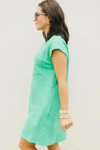 Textured T-Shirt Dress - Mint Green Cap Sleeve - Fashionfitz