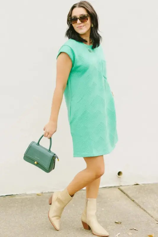 Textured t-shirt dress - mint green cap sleeve - dresses/t shirt dresses