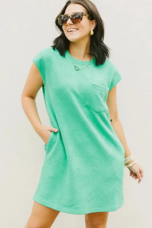 Textured t-shirt dress - mint green cap sleeve - dresses/t shirt dresses