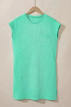 Textured T-Shirt Dress - Mint Green Cap Sleeve - Fashionfitz
