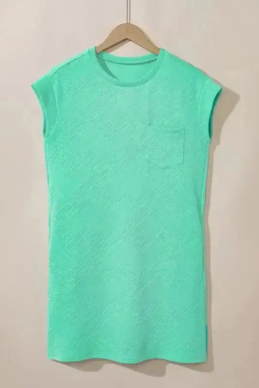 Textured T-Shirt Dress - Mint Green Cap Sleeve - Fashionfitz