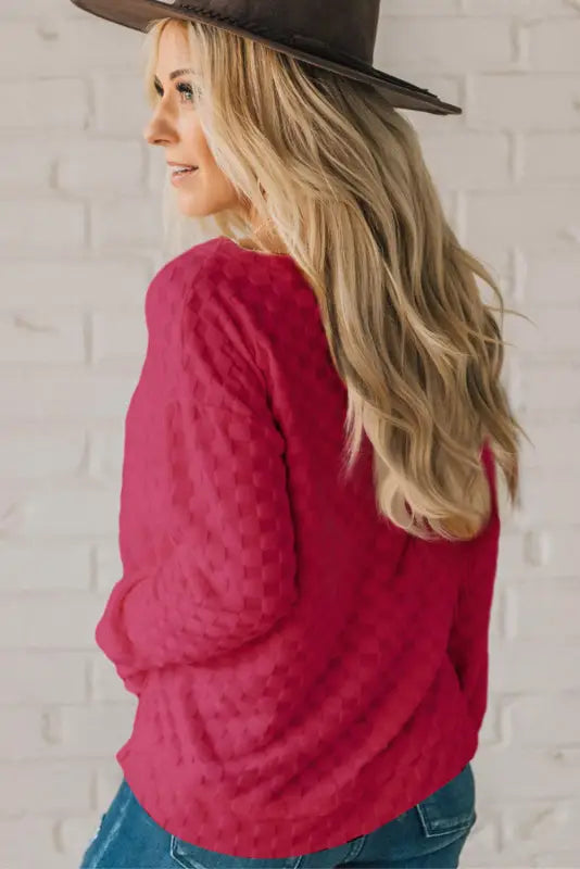 Textured thumbhole sleeve top - long tops