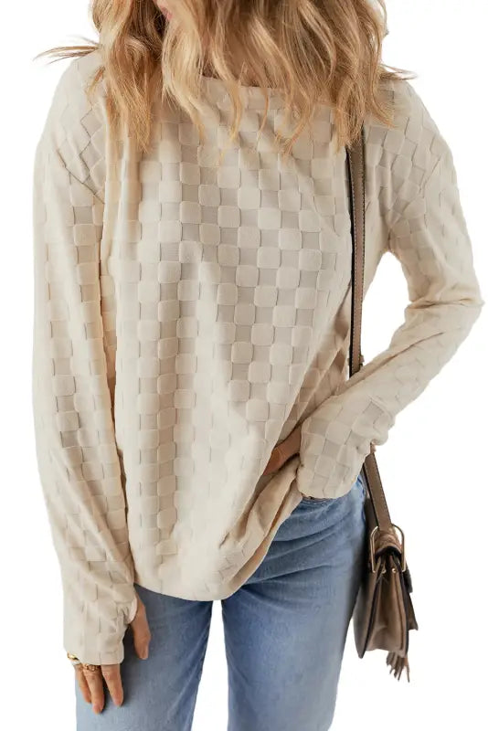 Textured thumbhole sleeve top - long tops