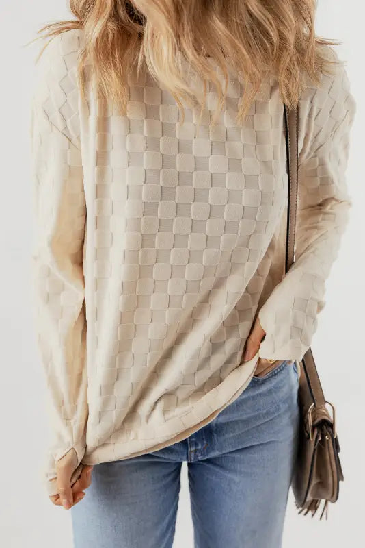 Textured thumbhole sleeve top - long tops