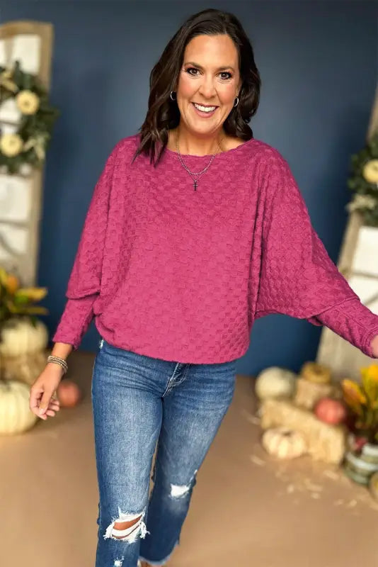 Textured thumbhole sleeve top - long tops