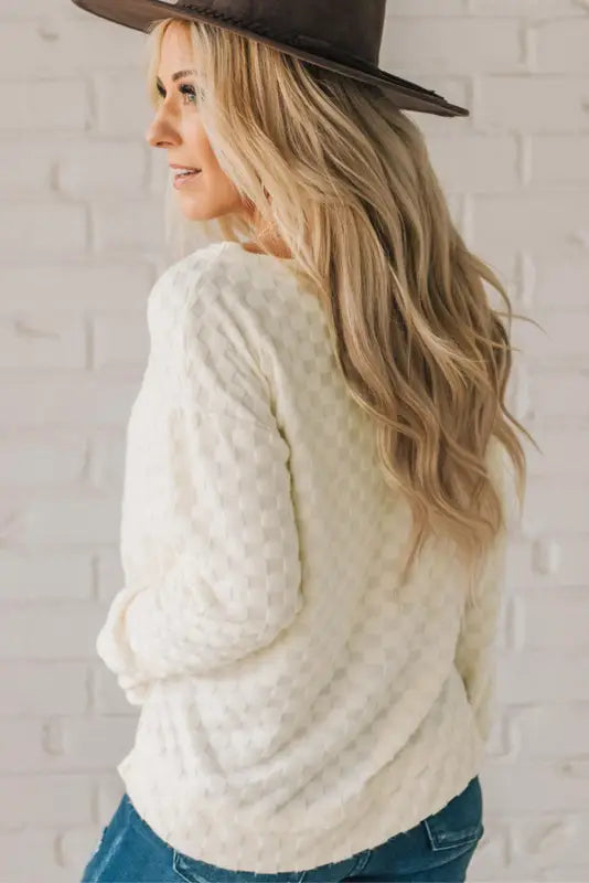 Textured thumbhole sleeve top - long tops