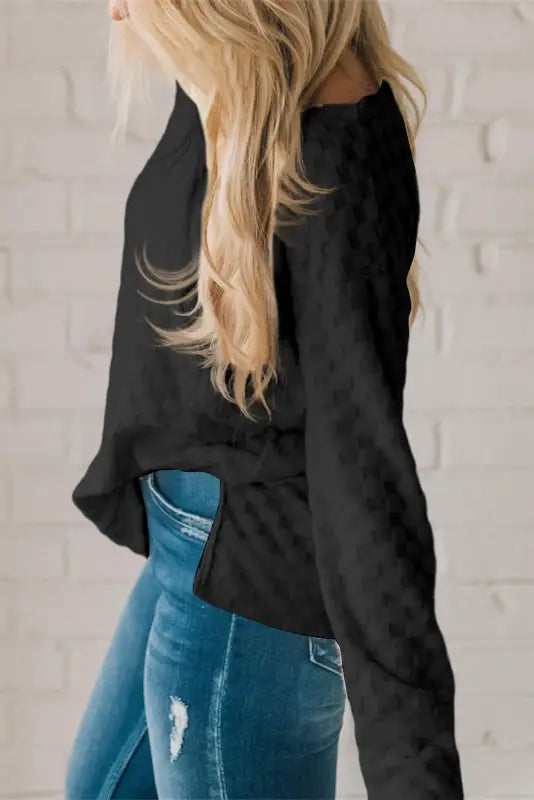 Textured thumbhole sleeve top - long tops