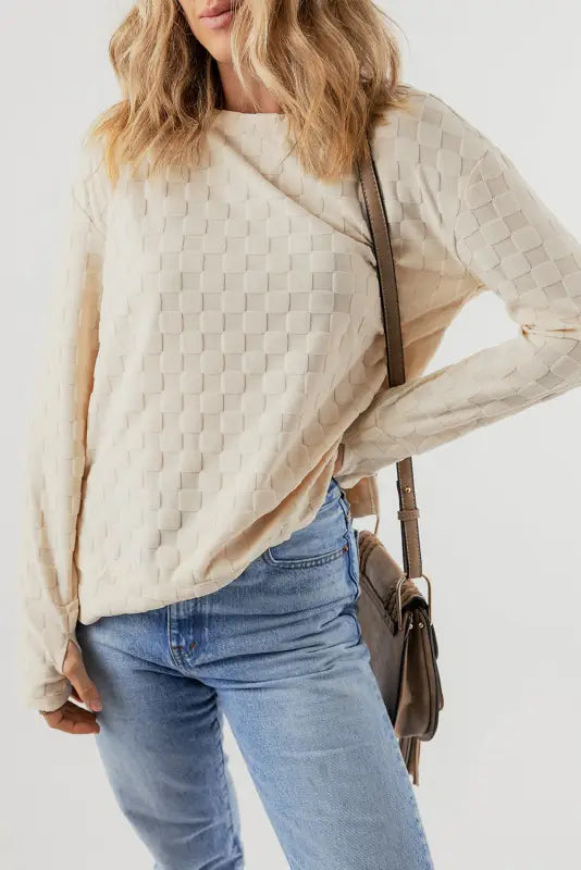 Textured thumbhole sleeve top - long tops