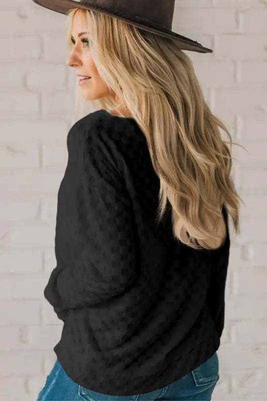 Textured thumbhole sleeve top - long tops