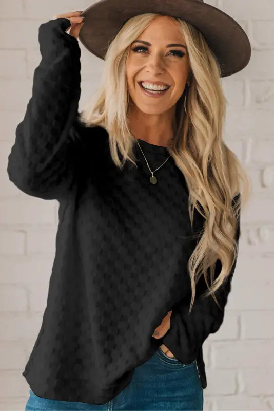 Textured thumbhole sleeve top - long tops