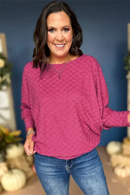 Textured thumbhole sleeve top - long tops