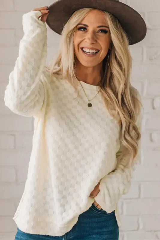 Textured thumbhole sleeve top - long tops