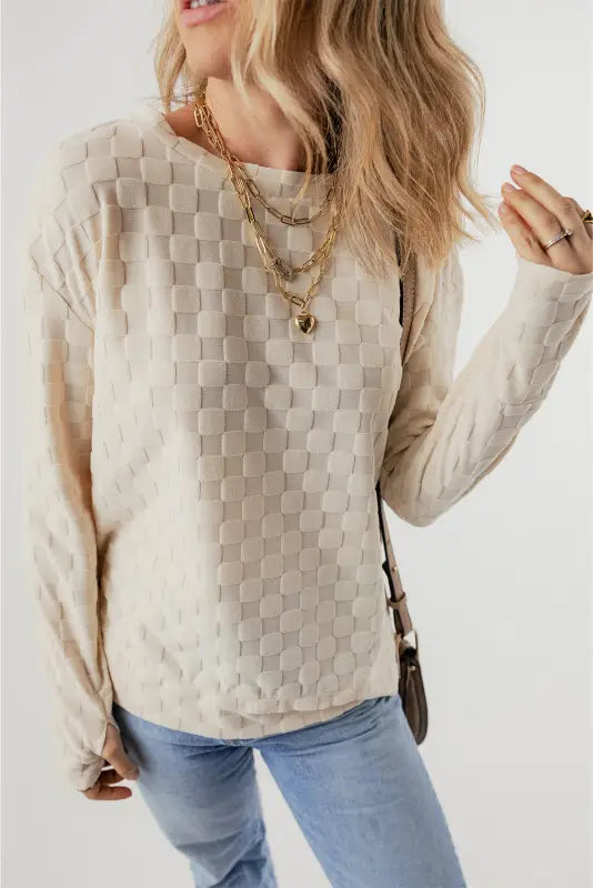 Textured thumbhole sleeve top - long tops