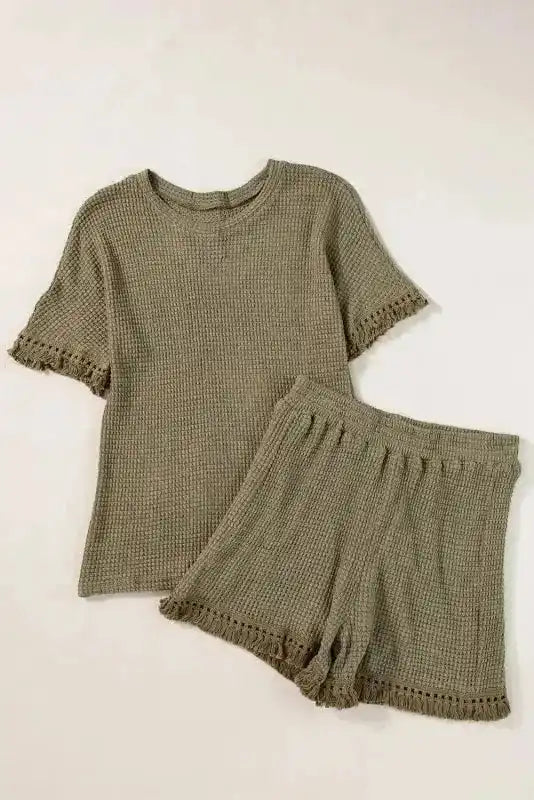Textured Two Piece Shorts Set - Fashionfitz