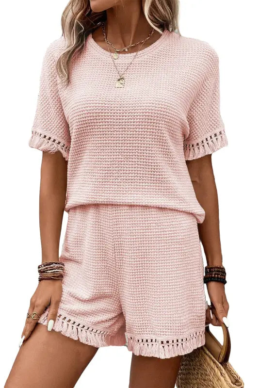 Textured two piece shorts set - short sets