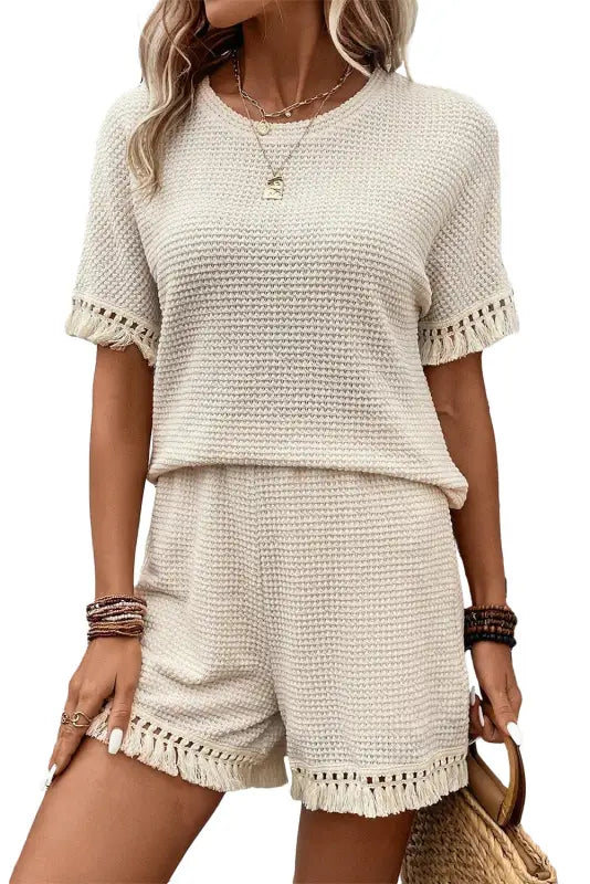 Textured two piece shorts set - short sets