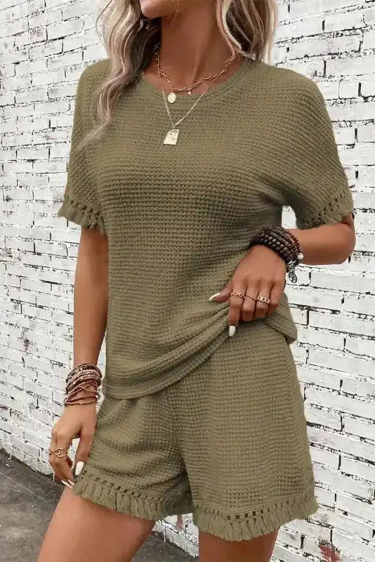 Textured Two Piece Shorts Set - Fashionfitz