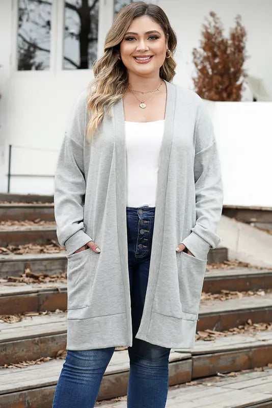 Thermal knit pocketed plus size cardigan