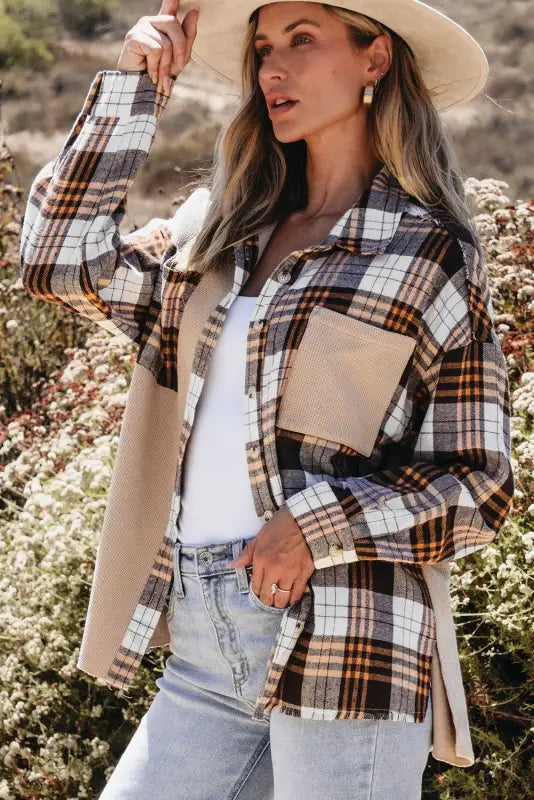 Thermal plaid patchwork shacket | women’s shackets | fashionfitz