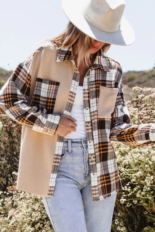 Thermal plaid patchwork shacket | women’s shackets | fashionfitz