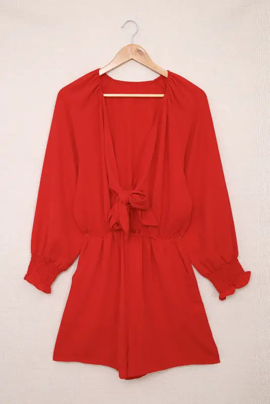 Tie-knot puff sleeve romper - rompers