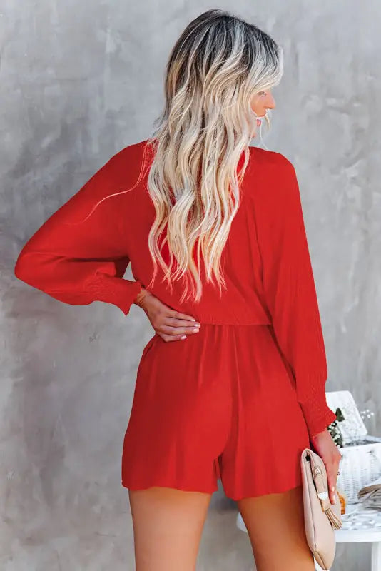 Tie-knot puff sleeve romper - rompers