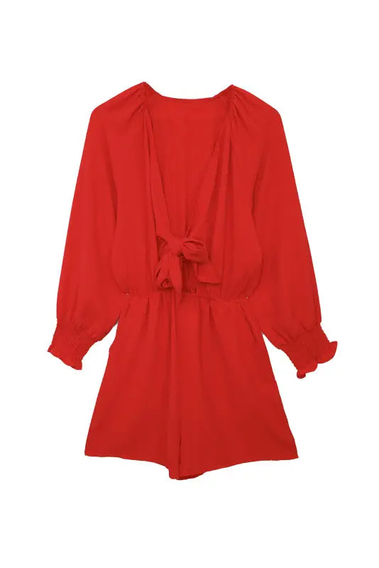 Tie-knot puff sleeve romper - rompers