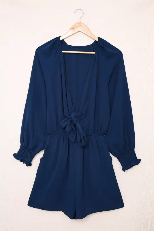 Tie-knot puff sleeve romper - rompers