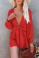 Tie-knot puff sleeve romper - red / s / 100% polyester - rompers