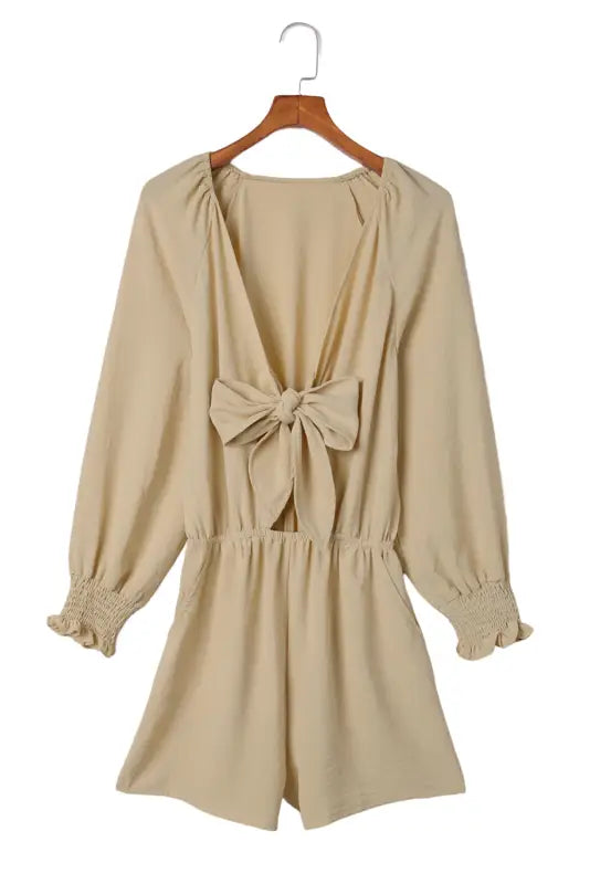 Tie-knot puff sleeve romper - rompers