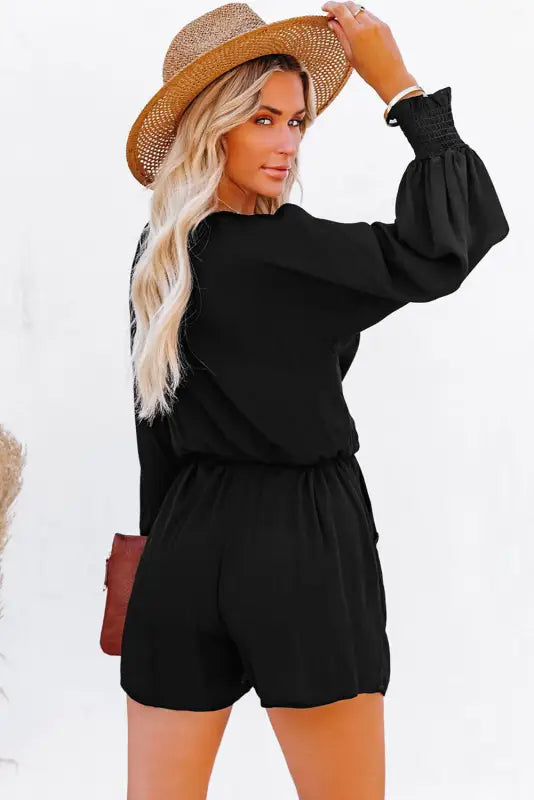 Tie-knot puff sleeve romper - rompers