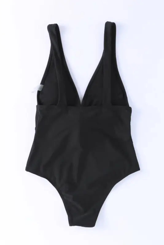 Black deep v neck tie waist one-piece swimsuit - one piece swimsuits