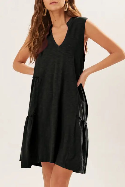 Tiered flowy sleeveless mini dress - black / s / 65% polyester + 35% cotton - dresses/mini dresses