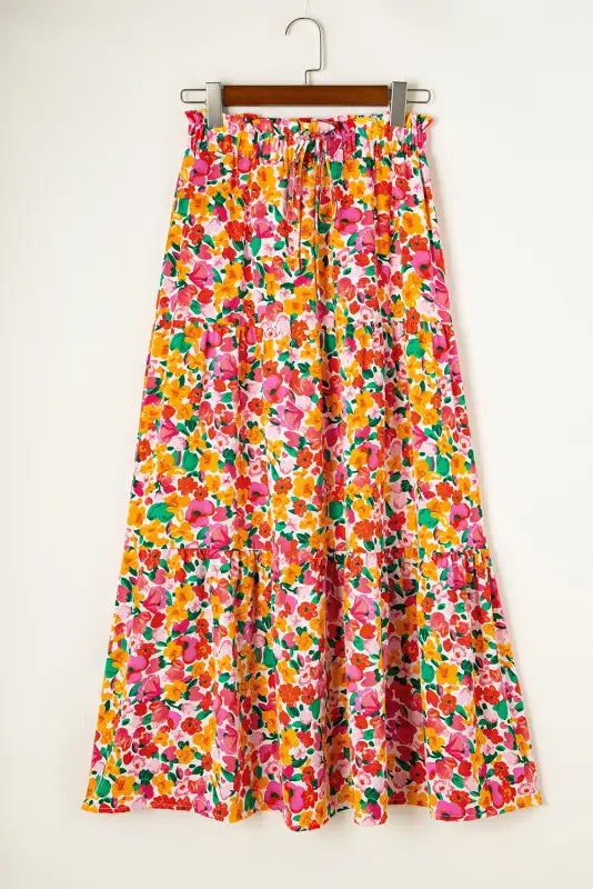 Tiered long skirt - yellow boho floral print - bottoms/skirts & petticoat