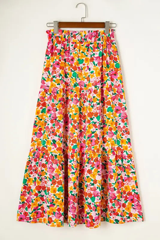 Tiered long skirt - yellow boho floral print - bottoms/skirts & petticoat