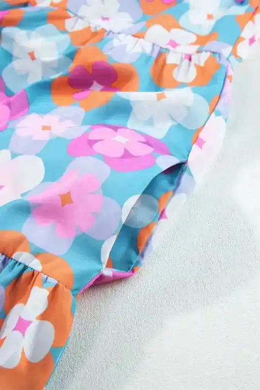 Tiered Maxi Dress - Sky Blue Floral Sleeveless - Fashionfitz