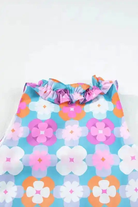 Tiered Maxi Dress - Sky Blue Floral Sleeveless - Fashionfitz