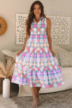 Tiered Maxi Dress - Sky Blue Floral Sleeveless - Fashionfitz